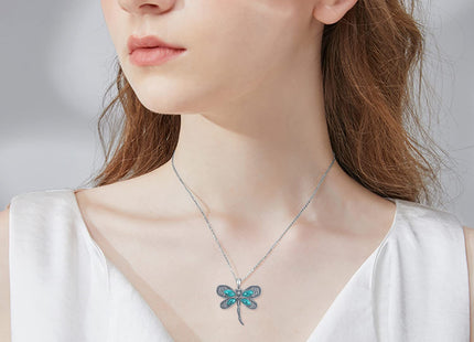 Daixiya Dragonfly Necklace 925 Sterling Silver Turquoise Dragonfly Pendant Necklace Boho Jewelry Gifts for Women