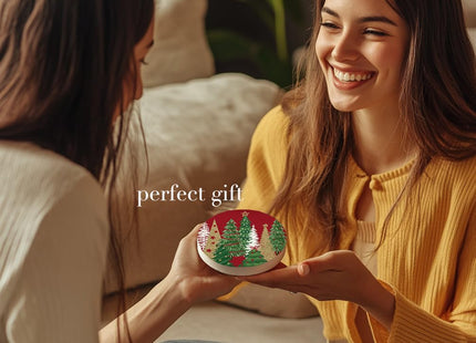 Nicegod Christmas Tree Drink Coasters Set of 6, Round Absorbent Ceramic Coaster, with Metal Holder and Cork Base, Pine Tree Xmas Red Coasters for Coffee Table Housewarming New Year's Gifts