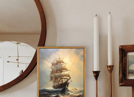 KBKBART Framed Vintage Canvas Wall Art, Sailboat Painting Prints 8x10inch