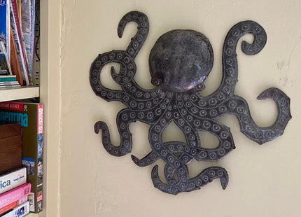 It's Cactus Octopus Metal Wall Art, Sea Life Ocean Decor, Beach Themed Artwork, Nautical Decorative Figurines 14 in. x 15 in.