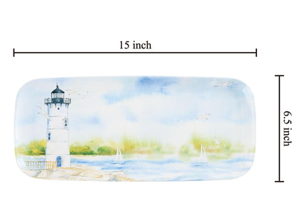 UPware Lighthouse Melamine Serving Tray, 15 x 6.5 Inch Rectangular Serving Platter, BPA Free Food Tray for Party Entertaining