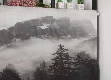 Nature Mountains Window Valance Curtain Natural Smokey Mountain Forest Idyllic Valance Tier Curtain Blackout Rod Pocket Curtain Valance for Kitchen/Bedroom/Living Room/Bathroom, 1 Panel, 54 x 18 Inch