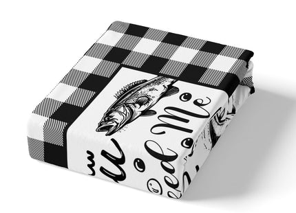 Pike Fish Duvet Cover, Hunting Fishing Comforter Cover for Kids Boys Teens Adult, Black White Geometric Plaid Grid Bedding Set Ocean Animal Sealife Quilt Cover with Zipper Corner Ties, Full