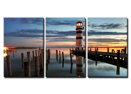 wall26 - 3 Piece Canvas Wall Art - Lighthouse at Night in Austria - Modern Home Art Stretched and Framed Ready to Hang - 24"x36"x3 Panels