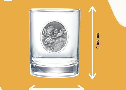 Heritage Pewter Moose Double Old Fashion | Double Rocks Glass 14 OZ for Liquor | Expertly Crafted Pewter Glass