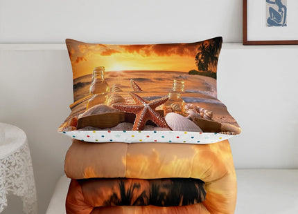 Starfish Comforter Set Boys Ocean Theme Bedding Twin Size, Shell Conch Beach Bedding Comforter Sets Seaside Hawaiian Vacation Style Duvet Insert 2 Pcs Soft Microfiber Quilt with 1 Pillowcase