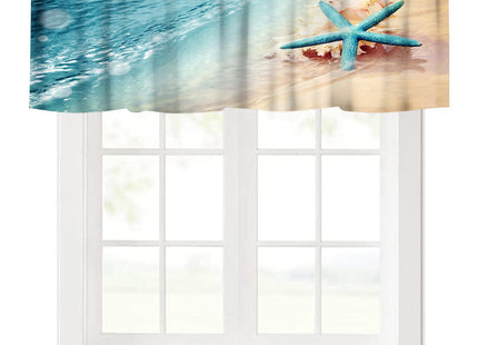 Hazuff Starfish Kitchen Valance Curtain,Ocean Coastal Leisure Sunny Beach Blue Starfish Seashells Rod Pocket Window Valances Blackout Treatment Drapes for Bedroom Living Room Bathroom 54x 18 in
