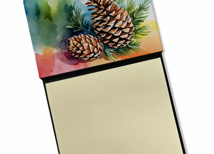 Caroline's Treasures Maine White Pine Cone and Tassels in Watercolor Sticky Note Holder Refillable Dispenser Self-Sticky Note Pads, Memo Pads Blank Desk Accessories
