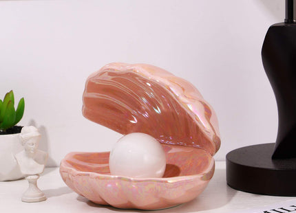 IMIKEYA Shell Pearl Light, LED Ceramic Pearl in Shell Night Light Desktop Portable Ocean-Inspired Seashell Lamp for Bedroom Home Decor, Pink