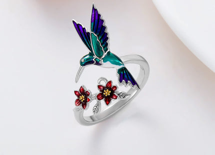 LONAGO Hummingbird Ring for Women 925 Sterling Silver Hummingbird Adjustable Rings Animal Jewelry Gift Sise 6