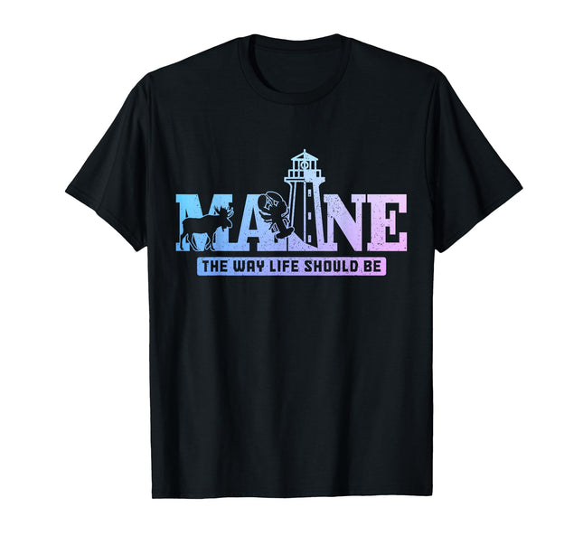 Maine Lighthouse Elk Lobster Pride Vintage Souvenir T-Shirt