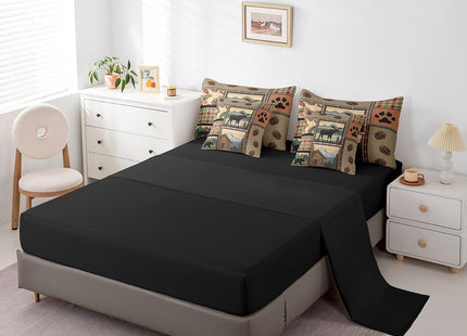 Feelyou Rustic Lodge Bear Moose 7 Piece Bedding Set Twin Size Retro Brown Wild Animal Bear Comforter Set with Sheets Boys Girls Cabin Country Hunting Theme Bed in a Bag Paw Prints Cabin