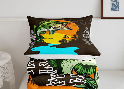 Erosebridal Big Pike Fish Bedding Set for Kids Boys Girl Fishing Hunting Comforter Set Toddler Country Woodland Adventure Bedding Comforter Sets Farmhouse Hunter Cabin Duvet Insert Animal Theme Quilt