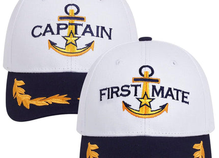 ZUYYON 2 Pcs Captain Hat and First Mate Hat Set Matching Skipper Boating Baseball Caps Nautical Marine Sailor Embroidered Cap(White)