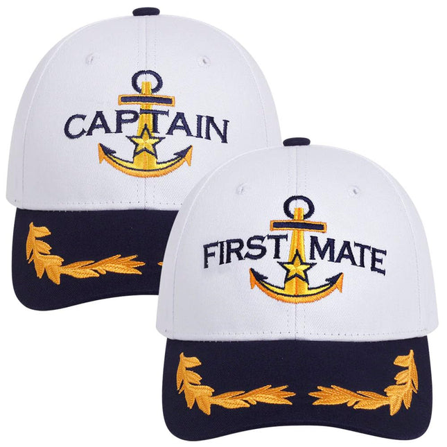 ZUYYON 2 Pcs Captain Hat and First Mate Hat Set Matching Skipper Boating Baseball Caps Nautical Marine Sailor Embroidered Cap(White)