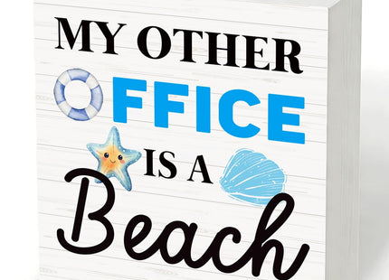 My Other Office Is A Beach Wood Box Sign for Office Desk Decor, Funny Beach Coastal Decoration for Coworkers, Friends, Home Office, Shelf and Bathroom