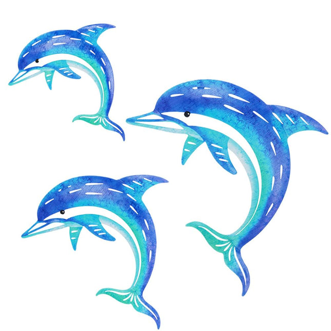 dreamskip Dolphin Wall Decor Metal Fish Wall Decor Sea Coastal Outdoor Wall Art Metal Beach Ocean Decor For Bathroom Indoor Garden Yard Pool Outdoor Patio Kitchen (3 Pcs)