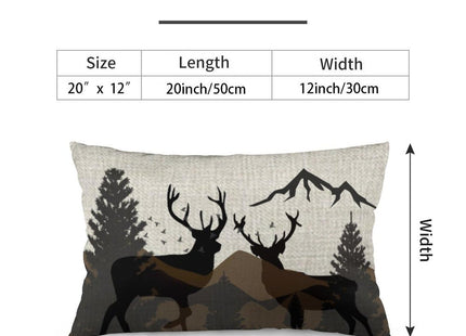 ITFRO Decorative Throw Pillow Covers Linen 12x20 inch Deer Pine Tree