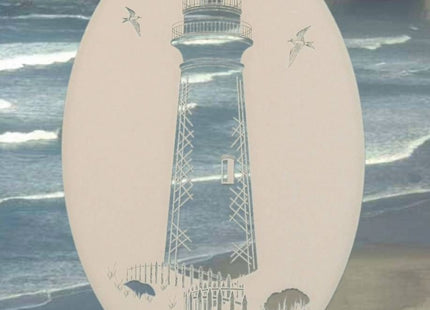 Lighthouse Oval Etched Window Decal Vinyl Glass Cling - 8" x 12" - White with Clear Design Elements