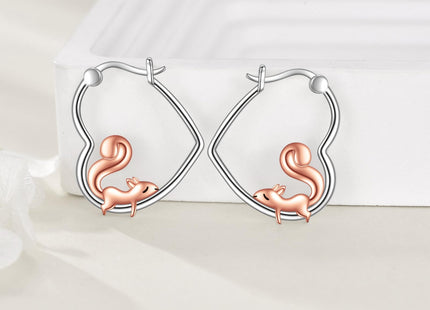 YFN Squirrel Earrings Sterling Silver Animal Heart Hoop Earrings Dangle Drop Dangling Cute Jewelry Squirrel Gifts for Women