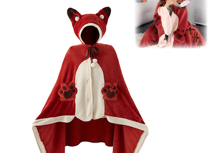 Cute Fox Blanket Hoodie, Wearable Blanket Adult for Halloween Cosplay, Soft Hooded Fox Cape for Women (Red Fox)