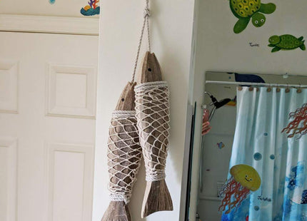 Rustic Nautical Wooden Fish Decor Wall Hanging Fish Sculptures for Bathroom