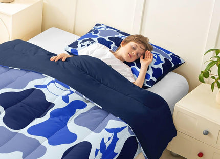 Castle Fairy Navy Blue Camo Bedding Set King Size,Shark Camouflage Comforter Set with 2 Pillowcases,Sea Nautical Marine Animal Bed Quilt,Ocean Adventure Quilt Sets Home Decor,Women Men Birthday Gift