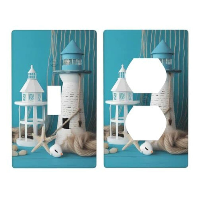 Dewoofly Sea Lighthouse Set of Light Switch Plate & Duplex Outlet Cover, Single Gang Toggle/ 1-Gang Duplex Socket Cover Combination Wall Plates Decor for Home Office School