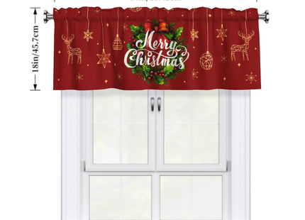 Evlaschin Merry Christmas Window Valances Xmas Ornament Holly Berry Wreath Kitchen Valance Winter Deer Snowflakes Rod Pocket Curtain Valance 54x18inch 1 Pack for Bedding Dining Room Decor