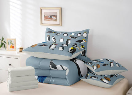 Erosebridal Cartoon Penguin Comforter Set 7 Piece Bed in A Bag Twin