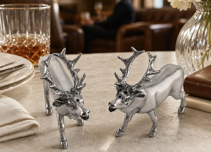 Vagabond House Pewter Deer/Elk Salt and Pepper Shakers Set Artisan Designer Handcrafted for Cabin Lodge Mountain Décor 4.5 inch Tall