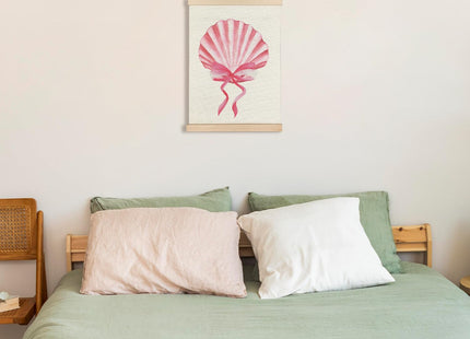 CIOJUNE Beach Wall Decor, Pink Coquette Bow Seashell Wall Art Poster Hanger Frame, Preppy Beach Room Decor, Preppy Beachy Canvas Prints Wall Art for Home Bedroom Decor, 12x16 Inch