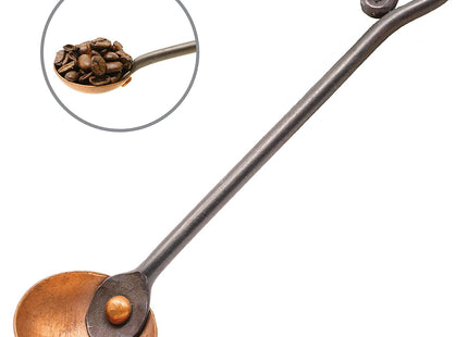 Copper and Steel Coffee Scoop | Food Grade & Measures 2 Tsp | Antique & Rustic Cast Iron Metal Spoon | Use For Espresso Beans, Tea Leaves, or Sugar | Handmade in Maine USA | By Wicks Forge