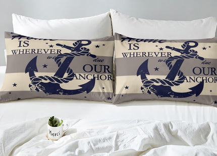 Manfei Anchor Duvet Cover Set Twin Size Nautical Bedding Set 2pcs for Kids Boys Teens Ship Anchor Chain with Lines Comforter Cover Sea Sailing Theme Quilt Cover with 1 Pillowcase (No Comforter)