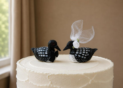 Loon Cake Topper Love Duck Bride & Groom Wedding Engagement Anniversary Handmade Carved Wood Statue