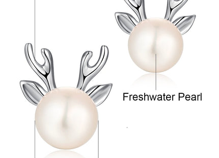 Silver Deer Reindeer Stud Earrings for Women 925 Sterling Silver Deer Pearl Earrings 8mm Deer Christmas Jewelry Han han
