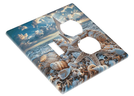 Wpshijia Decorative Outlet Covers Ocean Sea Beach Starfish Seashell Sailboat Sunset 2 Gang Wall Plate Single Toggle Duplex Light Switch Cover Switch Plate Covers Faceplate for Bedroom Home Decor