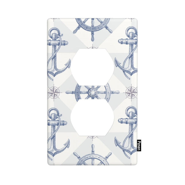 Pznen Coastal Anchor 1-Gang Duplex Wall Plate, Blue Vintage Nautical Anchor Outlet Cover Plate 4.5"x 2.76" for Living Room Kitchen Home Decor