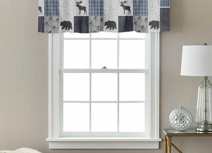 Homechoid Retro Countryside Bear Moose Woods Curtain Valance for Windows/Living Room/Kitchen/Bathroom/Farmhouse, Grey Blue Buffalo Plaid Short Rod Pocket Tier Curtain Window Treatment, 1 Panel 42x18