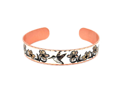 Copper Hummingbird Cuff Bracelet - Adjustable, Memorial Gifts