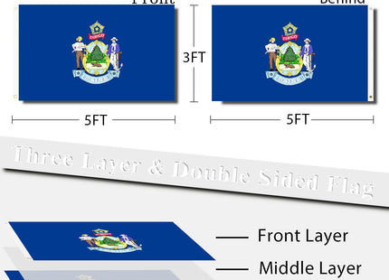 Maine State Flag 3x5 Outdoor Double Sided 3 Layers Polyester State of Maine Flags Sewing 4 Rows of Thread with Durable Canvas Header and Brass Grommets Maine Decor for Indoor Wall Room