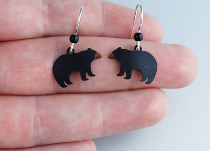 Sienna Sky Hand Painted Black Bear Dangle Earrings, Sterling Silver Ear Wires
