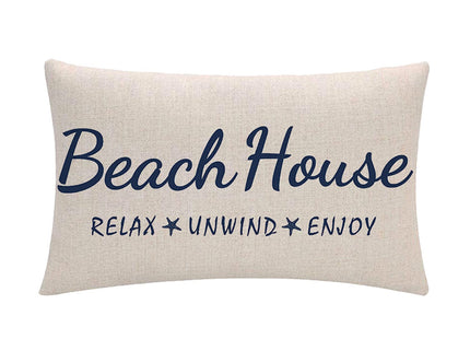 2Pack Beach House Decor Pillow Covers Relax/Enjoy/Unwind/Starfish Rectangular/Waist Cushion Covers Navy Blue Home Sweet Home Summer Holiday Decorative Lumber Pillowcases 12" X 20"(Navy Blue)