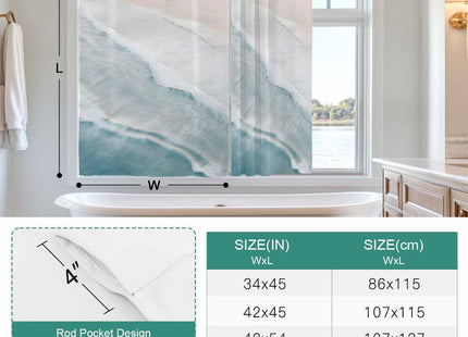 Litter Star Tie Up Curtain for Windows, Summer Beach Blue Ocean Balloon Rod Pocket Curtains Adjustable Tie-up Shade Valance for Kitchen, Coastal Waves Water Ripples Window Treatment 1 Panel 42x45in