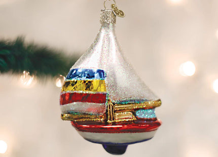 Old World Christmas Blue Sailboat Glass Blown Ornament for Christmas Tree, Handcrafted Holiday Decoration, Boating Collection