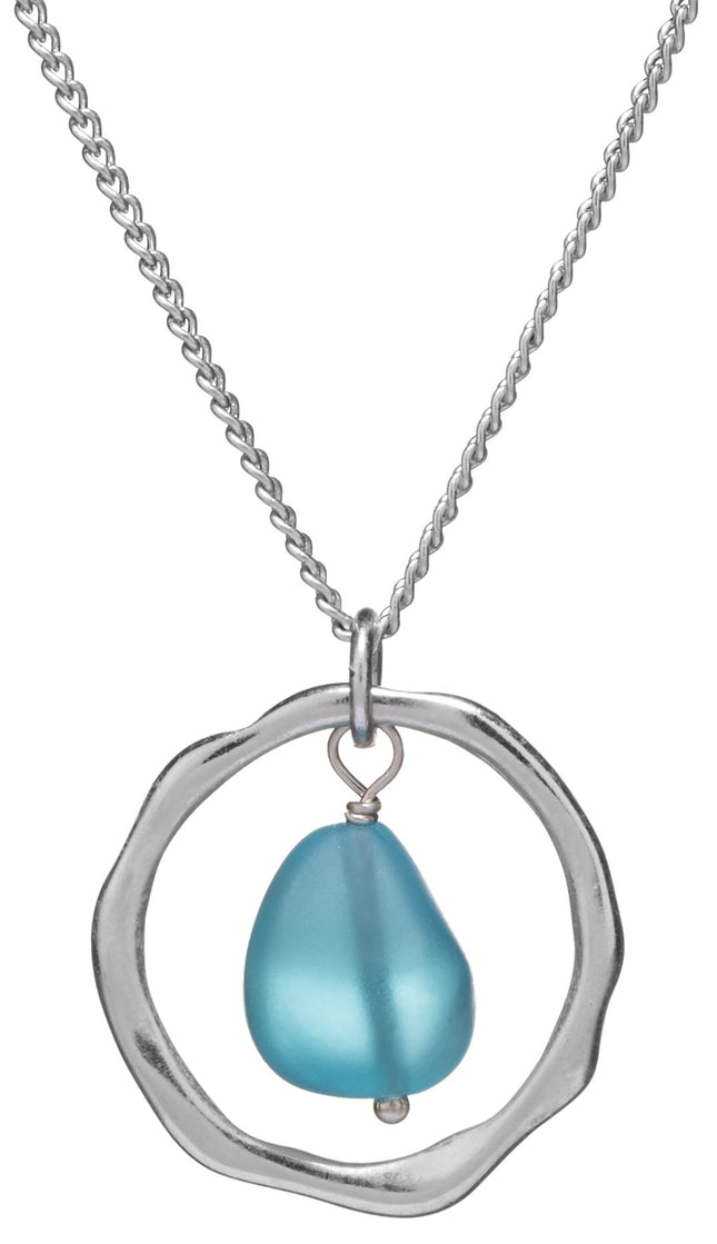 Handmade Ocean Waves Sea Glass Pendant Necklace with Sterling Silver Chain - Cape Cod Beach Jewelry for Women - Nautical Coastal Gift Idea