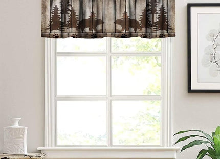 JanJCurt Bear Kitchen Valance, Rustic Cabin Pine Forest Wild Animal Black Bear Retro Wooden Board Window Valance for Farmhouse Bedroom Living Room,54x18in