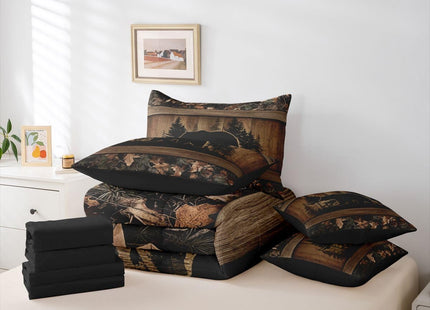 Erosebridal Farmhouse Black Bear Twin Comforter Set with Sheets 7 Piece Rustic Camo Bed in A Bag Country Cabin Lodge Bedding Sets for Kids Adults,Woodland Animal Bed Set