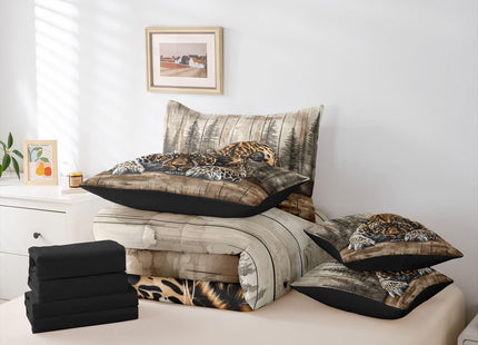 Erosebridal Jungle Leopard Full Comforter Set with Sheets 7 Piece Natural Forest Wildlife Bed in A Bag Farmhouse Woodland Animal Bedding Sets for Women Adults Rustic Cabin Pine Tree Bed Set