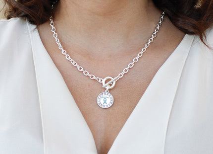 Inspired Silver - Maine Flag - Silver Toggle Necklace for Women - Circle Pendant Necklace Jewelry Gift with Cubic Zirconia - Women's Necklace Charm with Toggle Clasp